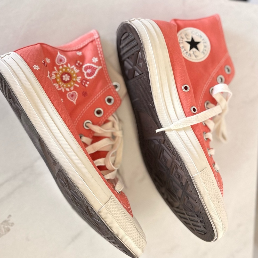 Converse Chuck Taylor Coral Floral Embroidered High Top Sneaker Shoes Size 9 - Picture 5 of 6